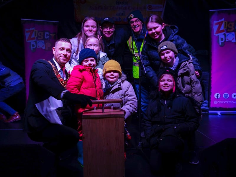 Ashfield Council chairman Coun Dale Grounds with crowd members on the stage