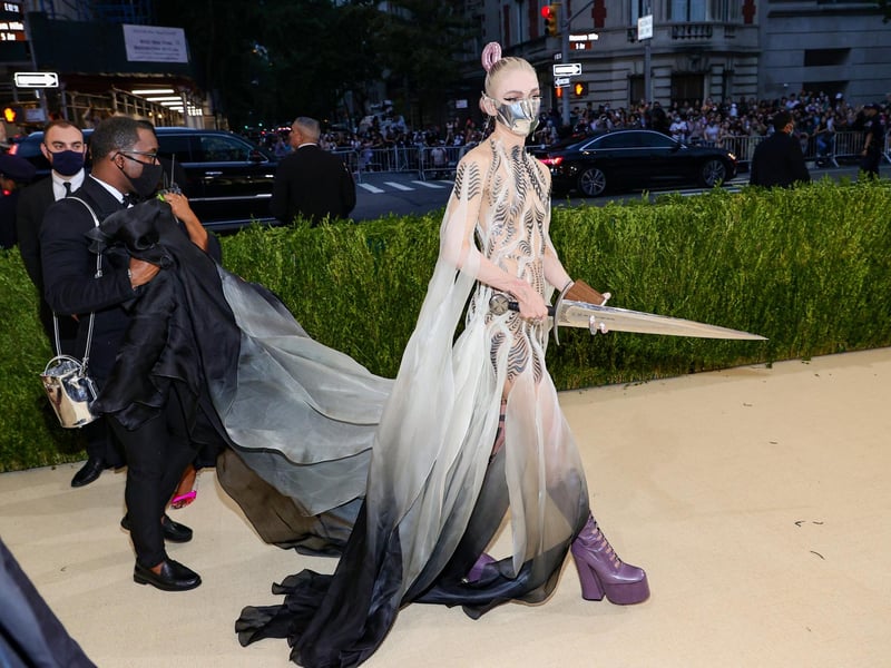 Grimes attends The 2021 Met Gala Celebrating In America: A Lexicon Of Fashion at Metropolitan Museum of Art on September 13, 2021 in New York City. (Photo by Theo Wargo/Getty Images)