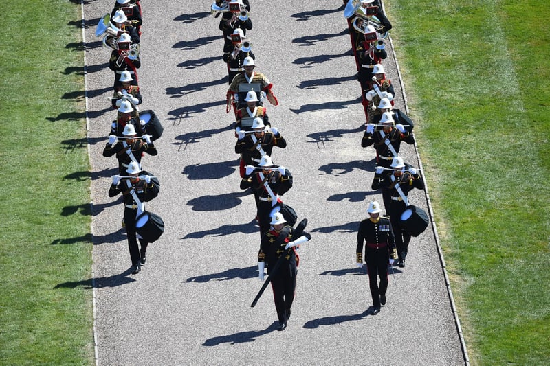 Members of military arrive for the funeral of the Duke of Edinburgh in Windsor Castle, Berkshire.