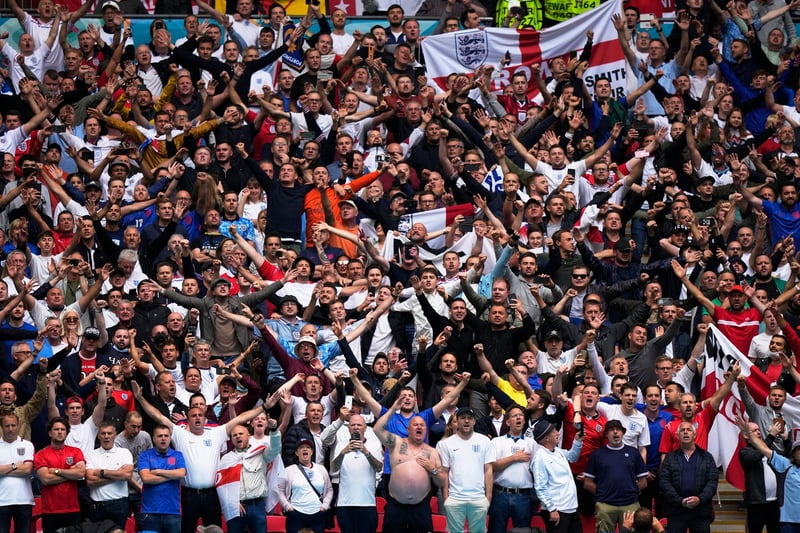 England fans cheer before the Euro 2020 round of 16 football matches between England and Germany at Wembley Stadium in London on June 29 (AFP via Getty Images)