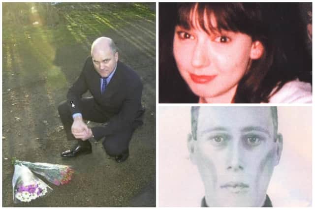Michaela Hague was stabbed to death in Sheffield on Bonfire Night, 2001. Detective Paul Broadbent (L) led the murder probe initially. A police E-fit was produced after Michaela died.