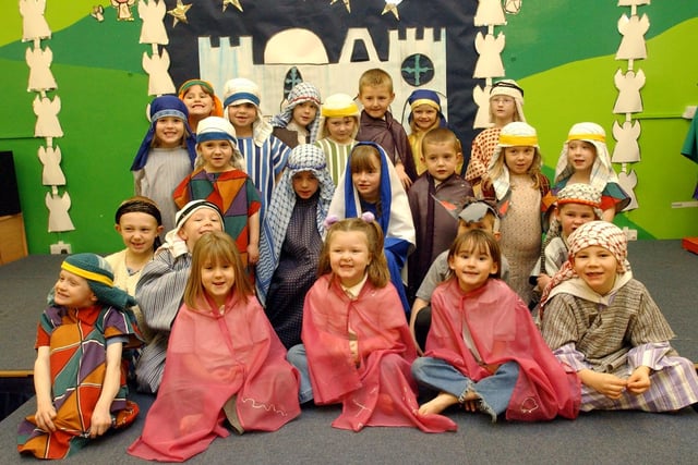 These stage stars were ready for the 2003 Nativity at Biddick Hall. Is there someone you know in the photo?