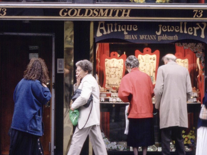 Exterior of Brian McCann Goldsmiths and jeweller in Glasgow, August 1990.