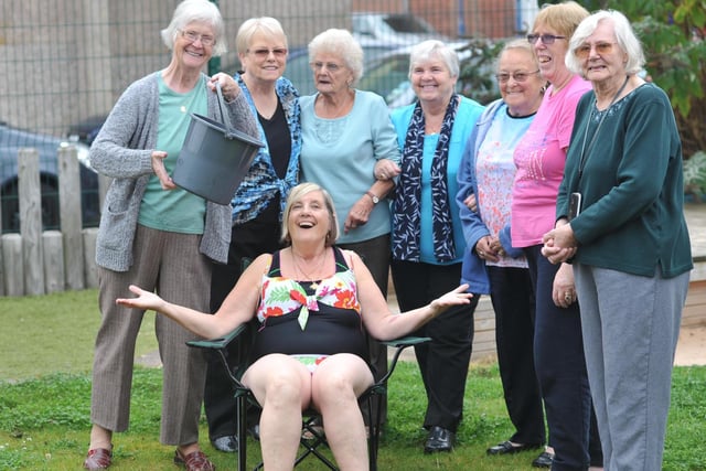 Mavis Wilkins was pictured as she was about to take the ice bucket challenge. Remember this?