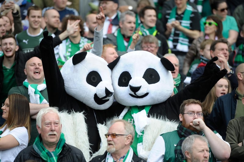 A tribute to the Edinburgh Zoo pandas was even pictured partying amongst the Hibs support.