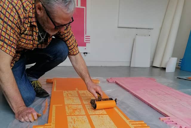 Sheffield artist John Pedder has created a ‘live’ woodcut print at the Cupola Gallery, to promote his solo show, ‘Everything near its place.’
