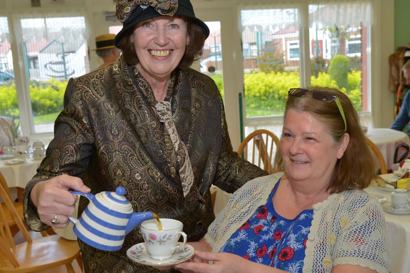 Sandra Murray pours tea for Lynn Moore at The Horden Heritage Centre Vintage Tea Room 6 years ago.
