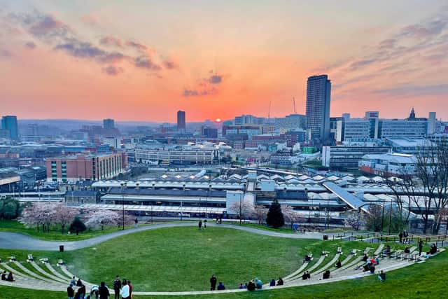 Sheffield skyline at sunset from the view behind Sheffield Midland Station, which Sheffield Council said will be one of the stops on the shuttle bus route.