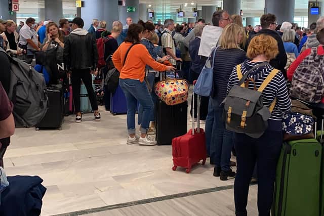 The packed airport in Fuerteventura where Brad and his family were stranded after their return flight was cancelled and another, which they were moved to, was oversold
