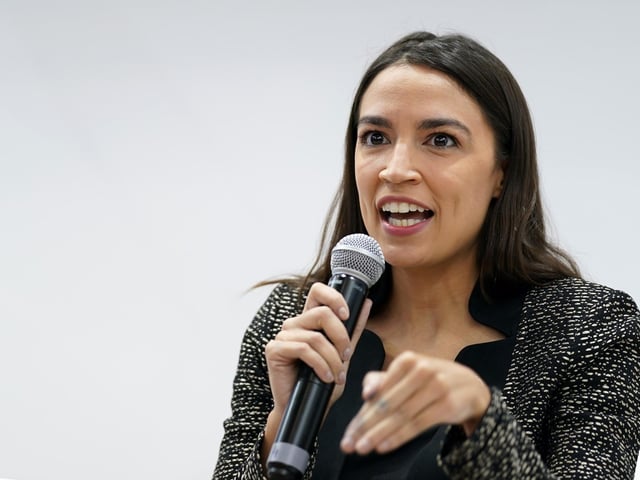 US congresswoman Alexandria Ocasio-Cortez spoke during an event at the US Climate Action Centre.