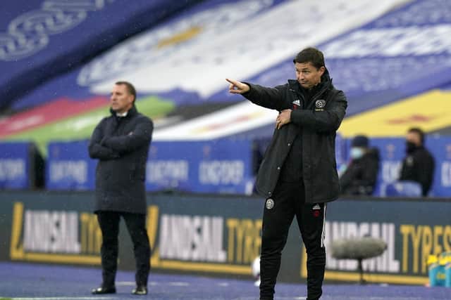 Paul Heckingbottom temporary manager of Sheffield Utd during the Premier League match at the King Power Stadium, Leicester. Picture date: 14th March 2021. Picture credit should read: Andrew Yates/Sportimage