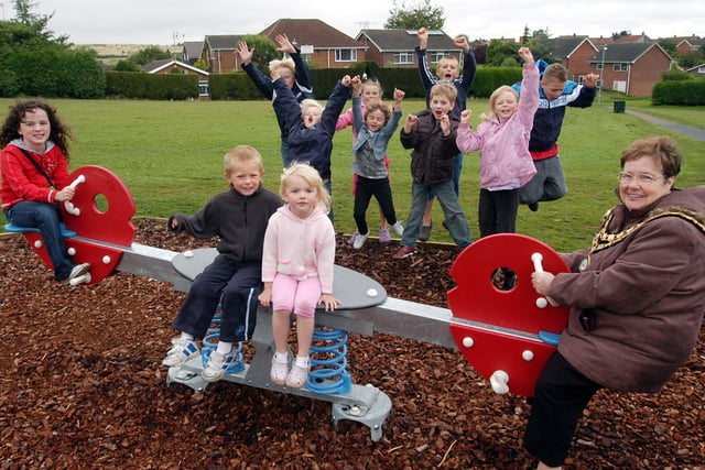 Chairman of ADC May Barsby  opened the new play area at Springwood View Close Sutton in 2009 pictured with children from the Ashfield Play forum