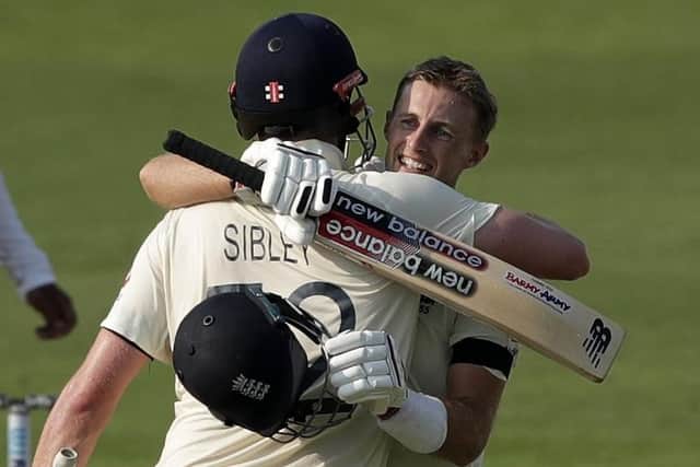 Joe Root celebrates his hundred in the first Test against India. Photo by Saikat Das/ Sportzpics for BCCI