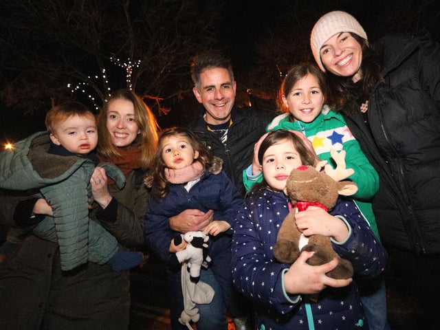 The Haskins family, from left, Susie, holding Joseph, 1, Emilia, 3, Ben, Olivia, 6, Sophia, 9, and Kate. Emsworth Christmas lights switch on, St Peter's Square, Emsworth
Picture: Chris Moorhouse (jpns 031221-51)