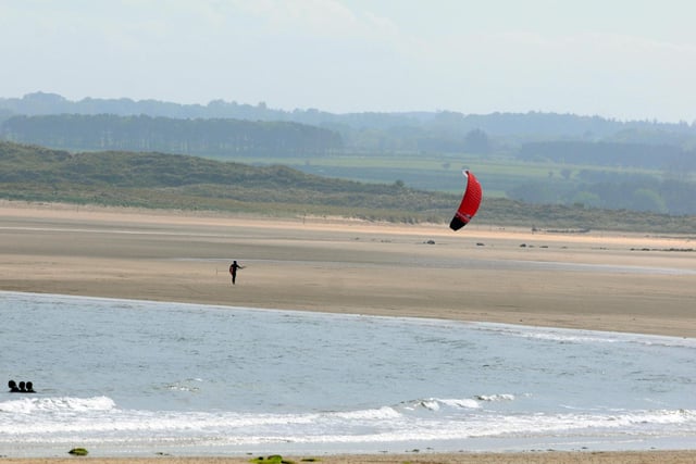 Kite surfing at Beadnell beach.