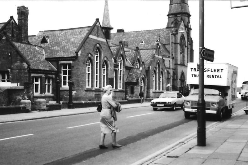 Park Road School and Park Road Presbyterian Church which amalgamated with St George's in Park Road as a United Reform Church. The photo comes from 1982. Photo: Hartlepool Library Service.