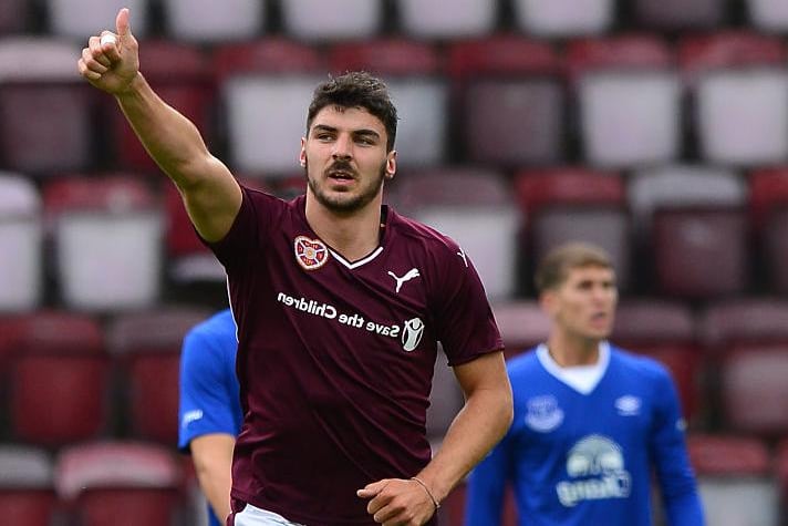 Callum Paterson celebrates opening the scoring for the Jambos.