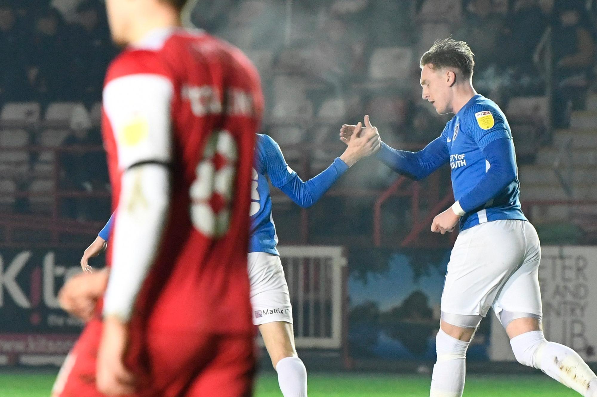 Two-goal hero Ronan Curtis booked Pompey a place in the last 16 of the Papa John's Trophy.     Picture: Graham Hunt