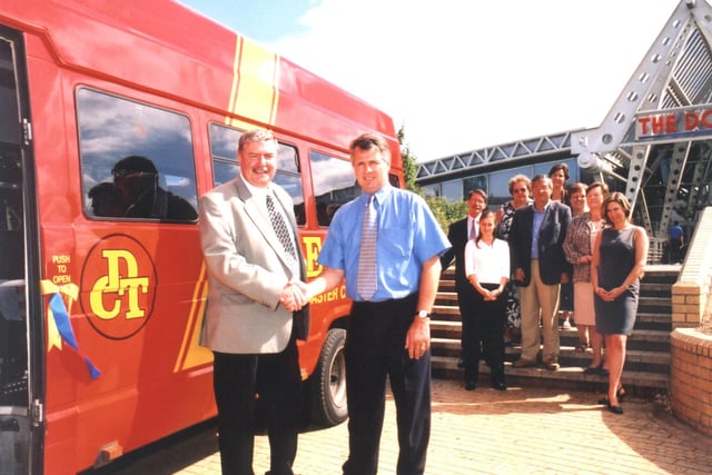 MP Jeff Ennis and South Yorkshire Passenger Transport Executive director general Roy Wicks were joined by local residents and representatives of other organisations involved in the service at the launch at Doncaster's Dome leisure complex in 2001