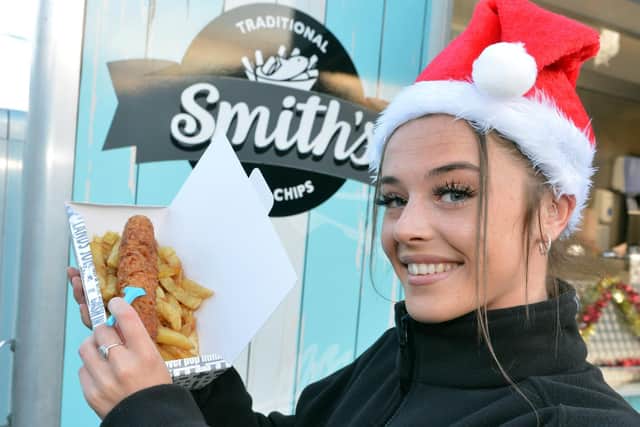 Giant battered pigs in blankets are served with chips by a Sheffield-based business. Picture: Brian Eyre.