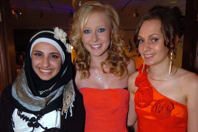 From left, Ruba Anadani, Katy Hudson and Hannah Fletcher at the Silverdale School Prom at Baldwins Omega, Sheffield in May 2011