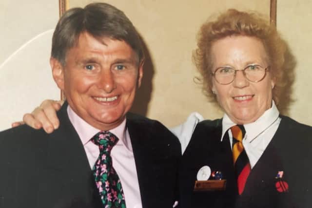Violet pictured with former horse racing jockey, Willie Carson.
