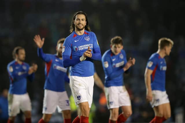 PORTSMOUTH, ENGLAND - FEBRUARY 28: Christian Burgess of Portsmouth FC after his sides 3-0 win during the Sky Bet Leauge One match between Portsmouth and Rochdale at Fratton Park on February 28, 2020 in Portsmouth, England. (Photo by Robin Jones/Getty Images)