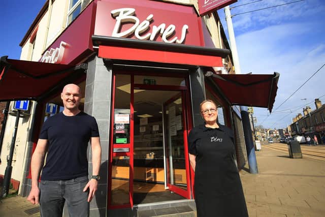 Beres Pork Shop lin Hillsborough. Longtime staff member who is retiring. Ethel has served the shop for 36 years. Ethel is pictured with Richard Beres. Picture: Chris Etchells