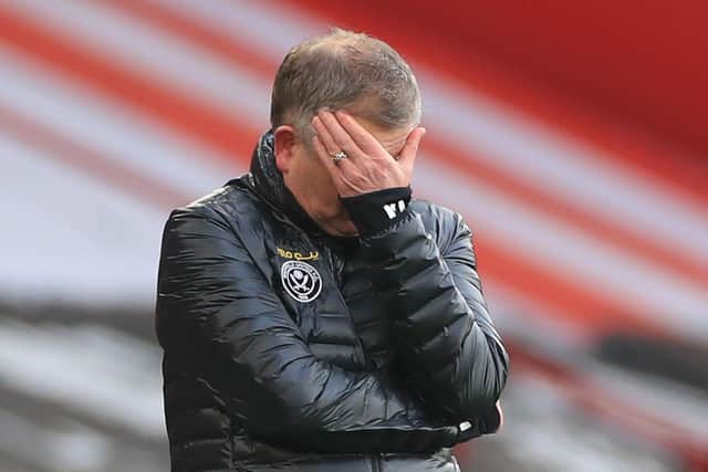 Sheffield United's English manager Chris Wilder reacts during the English Premier League football match between Sheffield United and Southampton at Bramall Lane: MIKE EGERTON/POOL/AFP via Getty Images