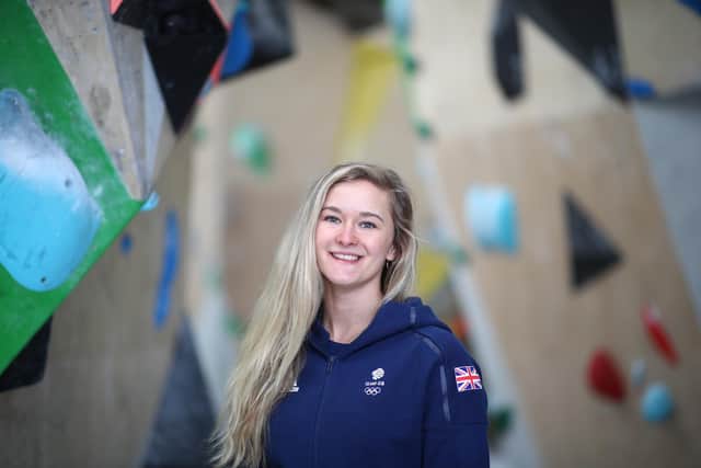 Sheffield-based British Climbing Athlete Shauna Coxsey poses for photos as part of Team GB announcement for the Tokyo Olympics at Climbing Works. (Photo by Julian Finney/Getty Images)