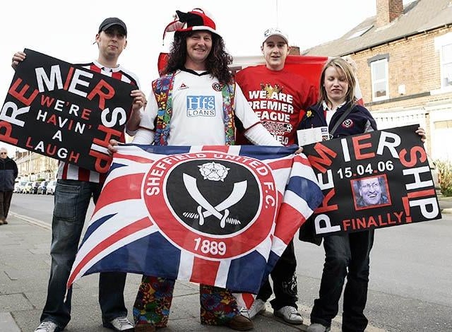 Blades fans on their way to the Sheffield United v Leeds United match on April 18, 2006