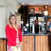 David Kay, owner of the Queens Head pub in High Green, Sheffield, with (left) MP Miriam Cates and (centre) pub manager Leha Wilson