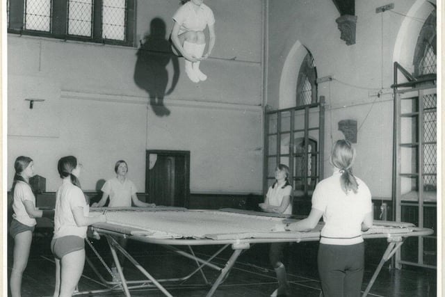 Trampolining with Mrs Rankin at Sheffield High School gym in 1980