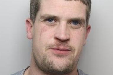 Pictured is Bradley Potts, aged 34, of Arms Park Drive, Halfway, Sheffield, who pleaded guilty to a robbery at Halfway, Sheffield, after he struck a woman and grabbed her handbag and emptied it in the street on December 11, 2022. Potts was sentenced at Sheffield Crown Court on January 18, 2023, to 40 months of custody.