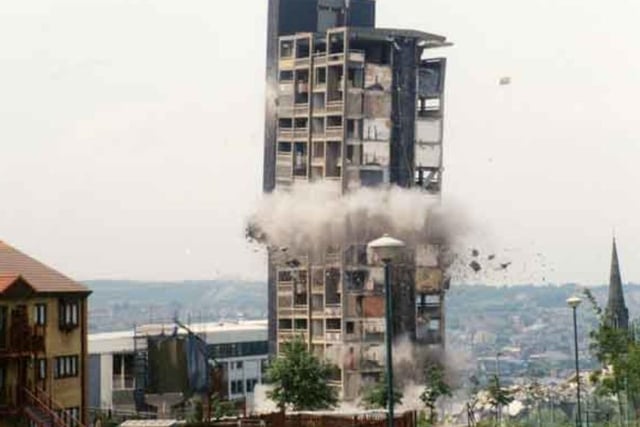 Sheffield's Hyde Park Flats are brought crashing down in a cloud of dust in 1993