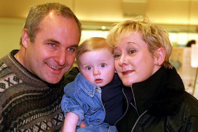 Meadowhall's 1998 Baby of the year  Babbly Baby winner, Robert Kirk, six months, of Clowne, Chesterfield, with parents, Jo, 39, and Nicholas Kirk, 39.