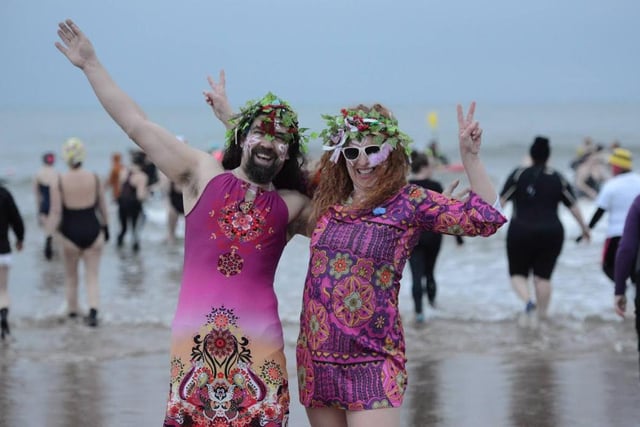 Flower power was the theme of this couple's outfits.
