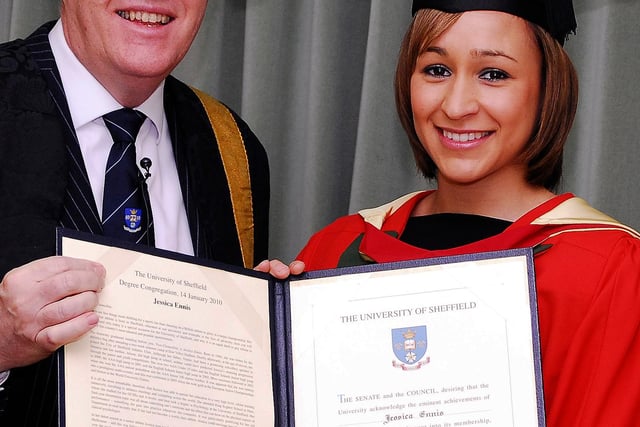 Athlete Jessica Ennis who received an honorary degree from the University of Sheffield in 2010, pictured with  Vice Chancellor Prof Keith Burnett.