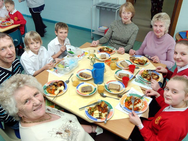 Pupils from the Northfield Primary School in Mansfield Woodhouse, entertained local pensioners during Community Week in 2009, when they were invited into their lunch time for a roast dinner.