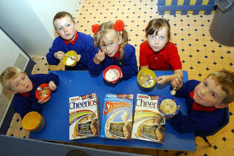 Tucking in to breakfast at Stranton Primary School in 2003. Is there someone you know in this photo?