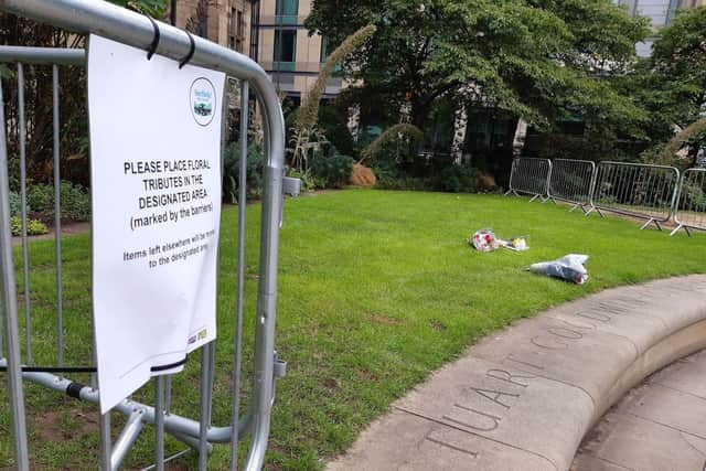 A public space for laying flowers has been set up in the Peace Gardens.