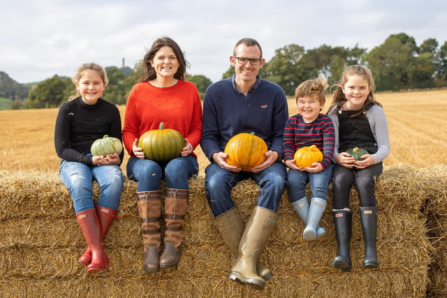 Lucy Calder, her husband Russell, and their three kids, Maisie (11), Louisa ( 9 ) and Charlie (4) from Kilduff Pumpkin farm in East Lothian