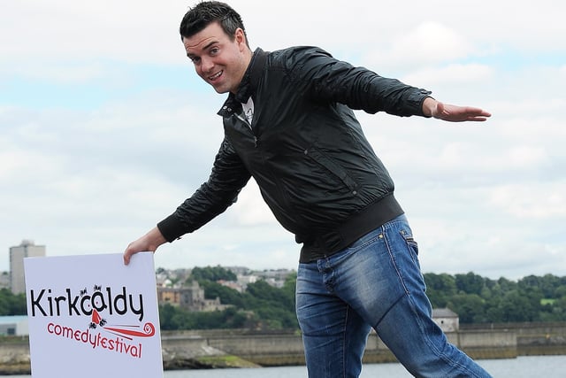 Des Clarke promoting Kirkcaldy Comedy Festival 2010 at the sea wall on the Eslanade