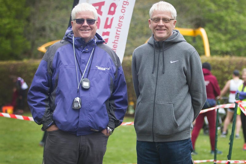 Timekeepers Alan and Doug Carruthers at Teviotdale Harriers' last races of the season