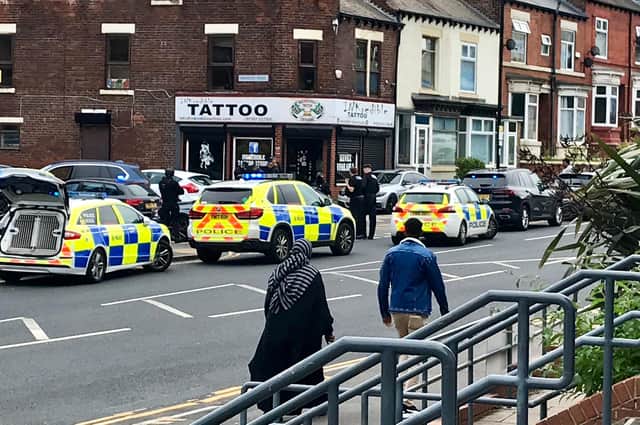 A large number of police cars were deployed to Main Road in Darnall today to reports of a man with a firearm.