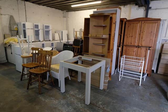 The furniture donated by members of the public to be given to those in need.