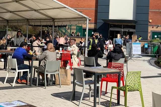 The outdoor dining area at Meadowhall