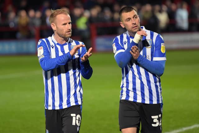 Jack Hunt (right) was back in the Sheffield Wednesday side for Saturday's win at Accrington   Pic Steve Ellis