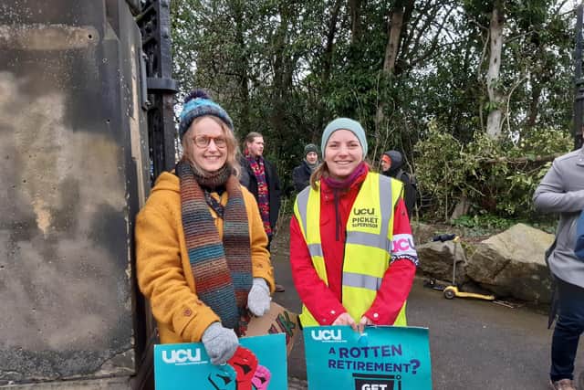 Eva Giraud and Elena Simon on the Northumberland Road picketline on Monday, February 14