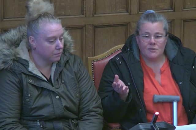 Birley road campaigners Caron Britton, left, and Jayne Mason speaking to  Sheffield City Council committee meeting to support calls for a zebra crossing on Birley Moor Lane near its junction with Jermyn Crescent, which is close to two primary schools